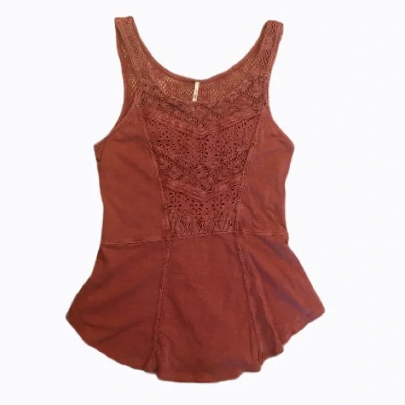 Free People Dusty Rose Crocheted Flowy Tank Top, Small Petite - Picture 1 of 5